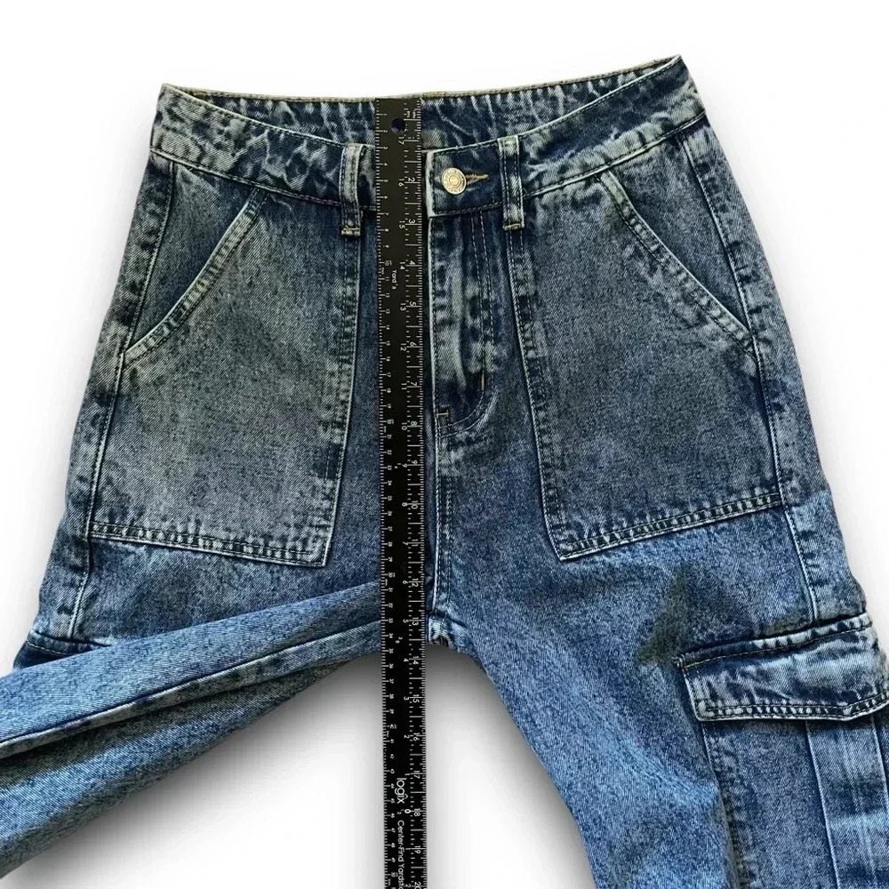 SHEIN Cargo Jeans Women’s Sz XS/2 High Waisted Wide Leg Acid Wash Y2K Denim - Picture 10 of 15